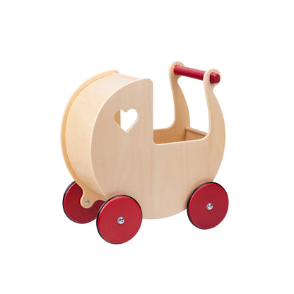 Traditional Doll Stroller Natural + red