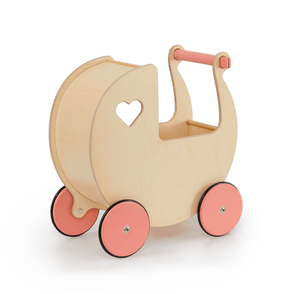 Traditional Doll Stroller Natural + pink